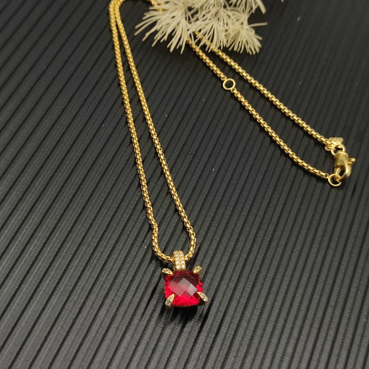David Yurman Cable Collectibles 18K Yellow Gold Ruby and Diamond Albion Necklace